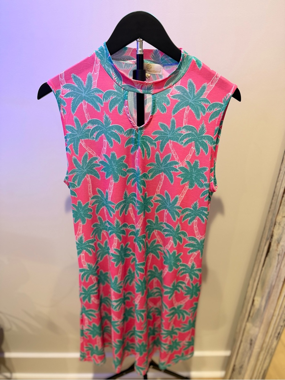 Simply Southern Pink and Teal Palm Print Sleeveless Dress